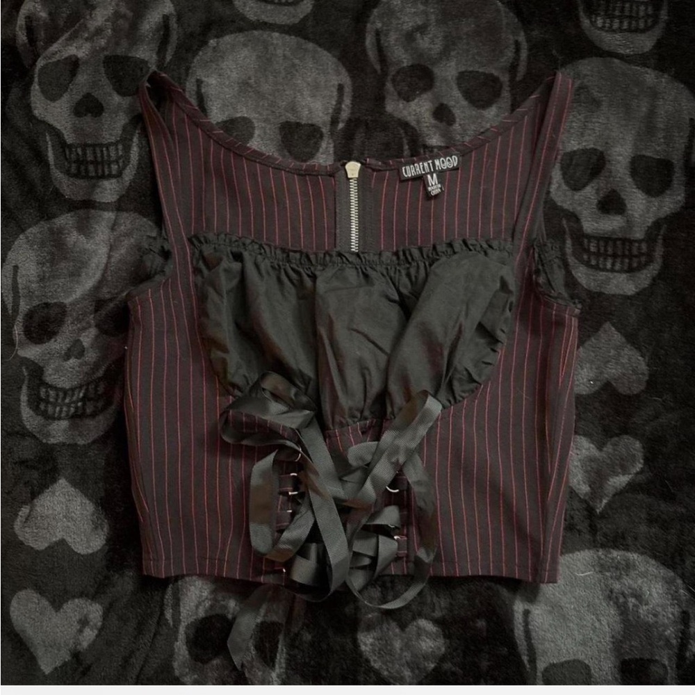 Current Mood Black and Red Lace-Up Top- Check Description!